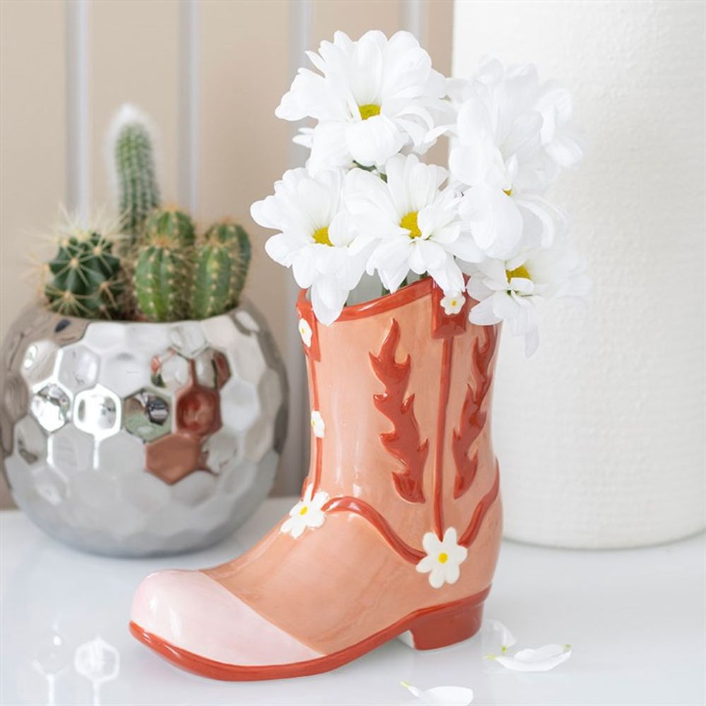 Pink Cowboy Boot Flower Vase N/A