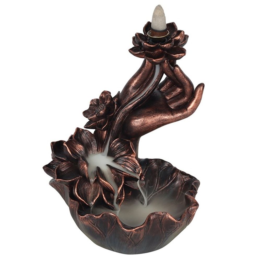 Bronze Effect Hand with Flower Backflow Incense Burner N/A