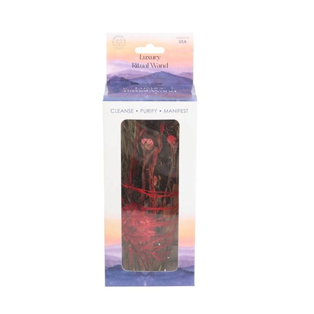 6in Ritual Wand Smudge Stick with Rosemary and Red Flowers N/A