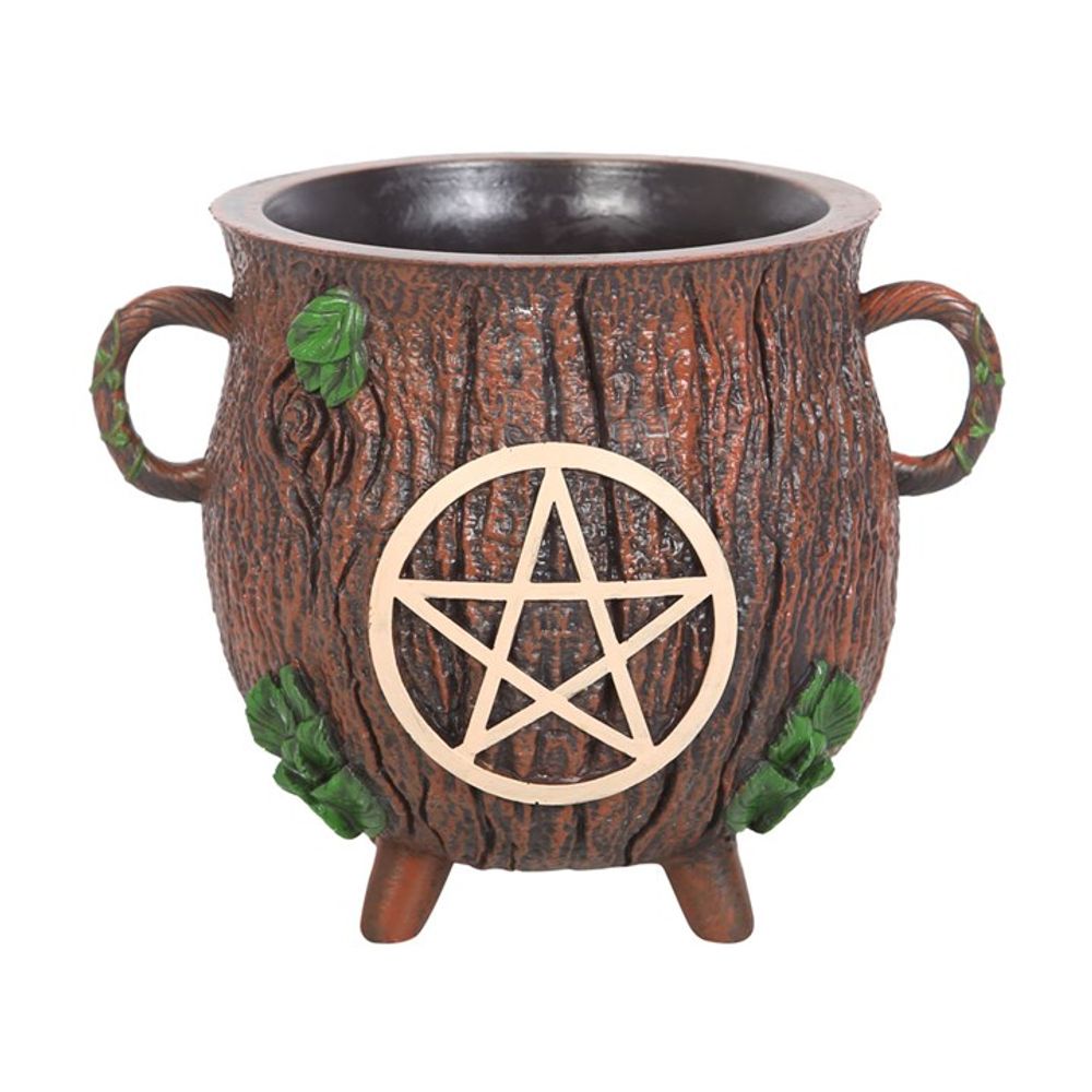 Pentagram Bark Effect Resin Cauldron Plant Pot N/A