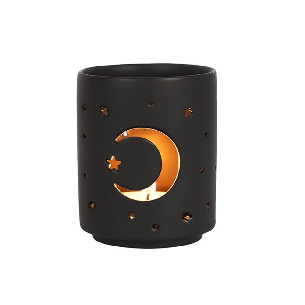 Small Black Mystical Moon Cut Out Tealight Holder N/A