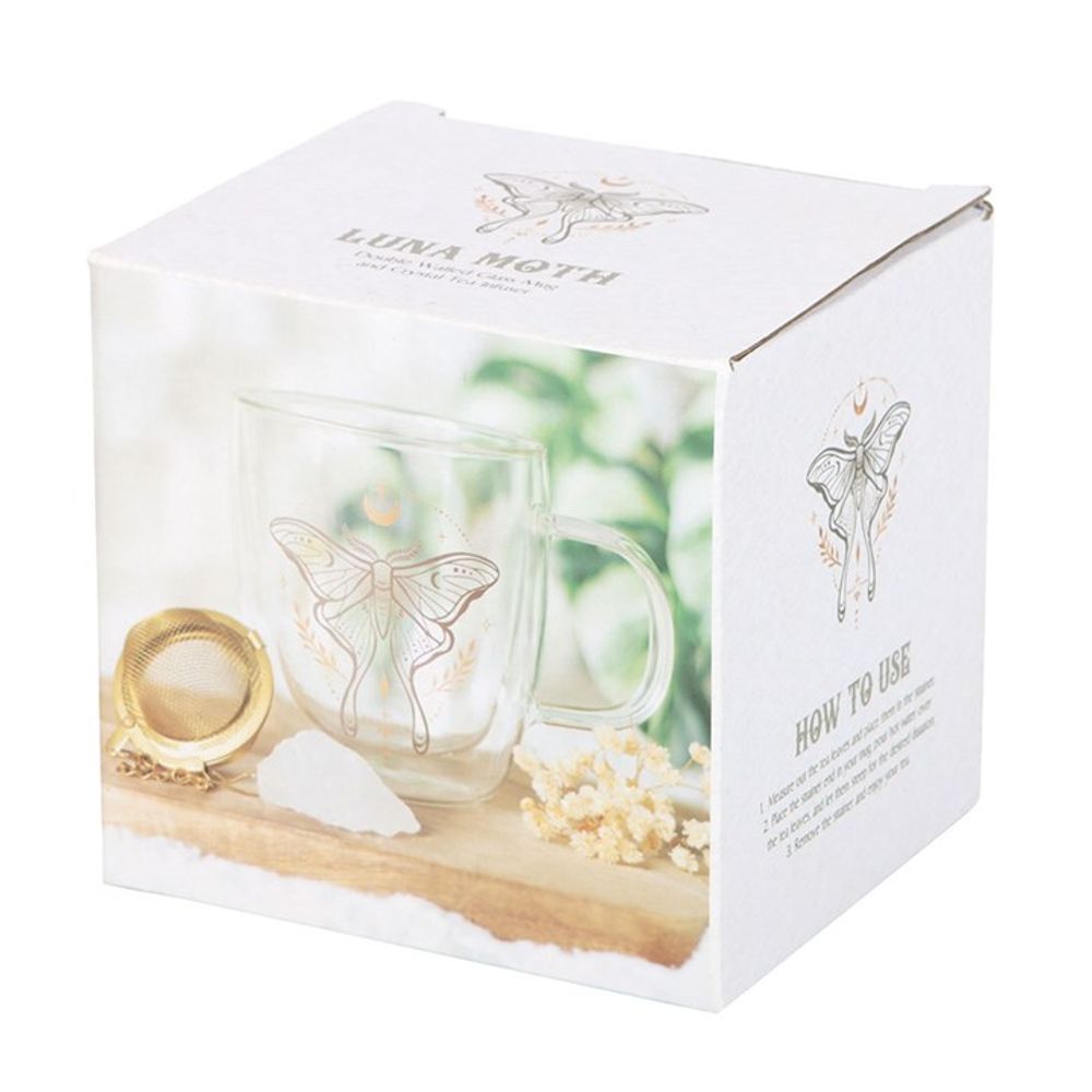 Luna Moth Double Walled Glass Mug with Crystal Tea Infuser N/A