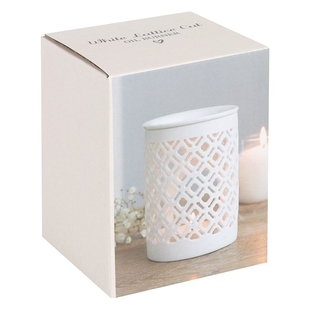 White Matte Lattice Cut Oil Burner N/A