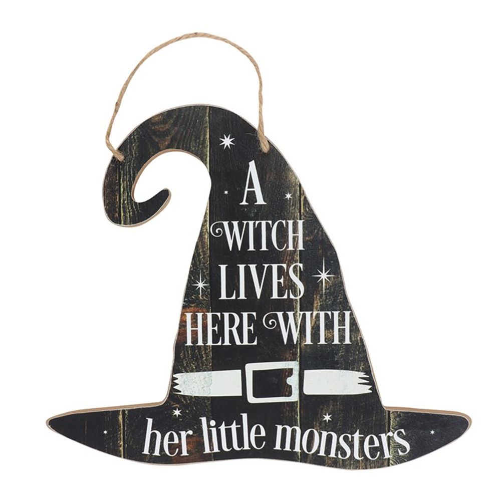 A Witch Lives Here Hanging MDF Sign N/A