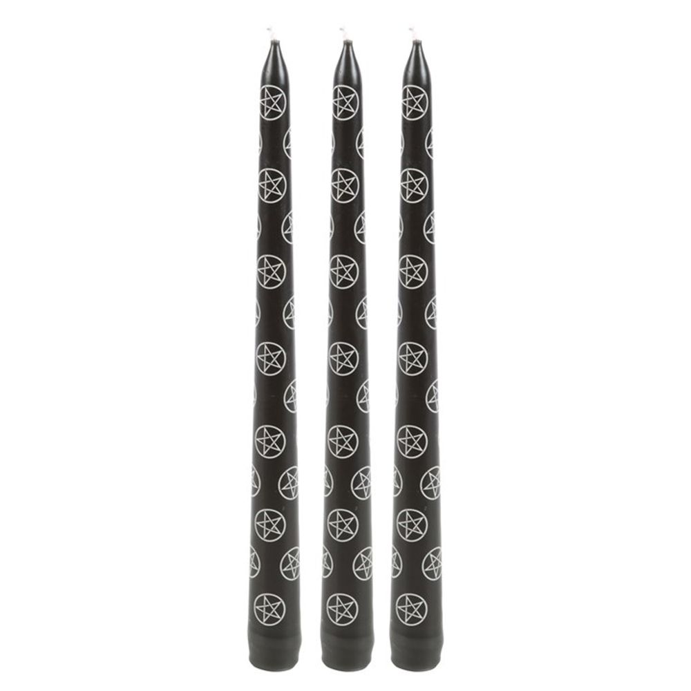 Set of 3 Black Magic Pentagram Taper Candles N/A