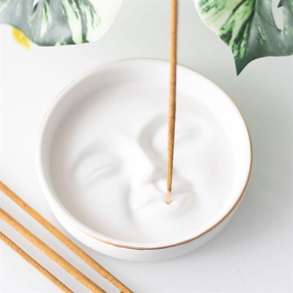 White Moon Face Incense Stick Holder N/A