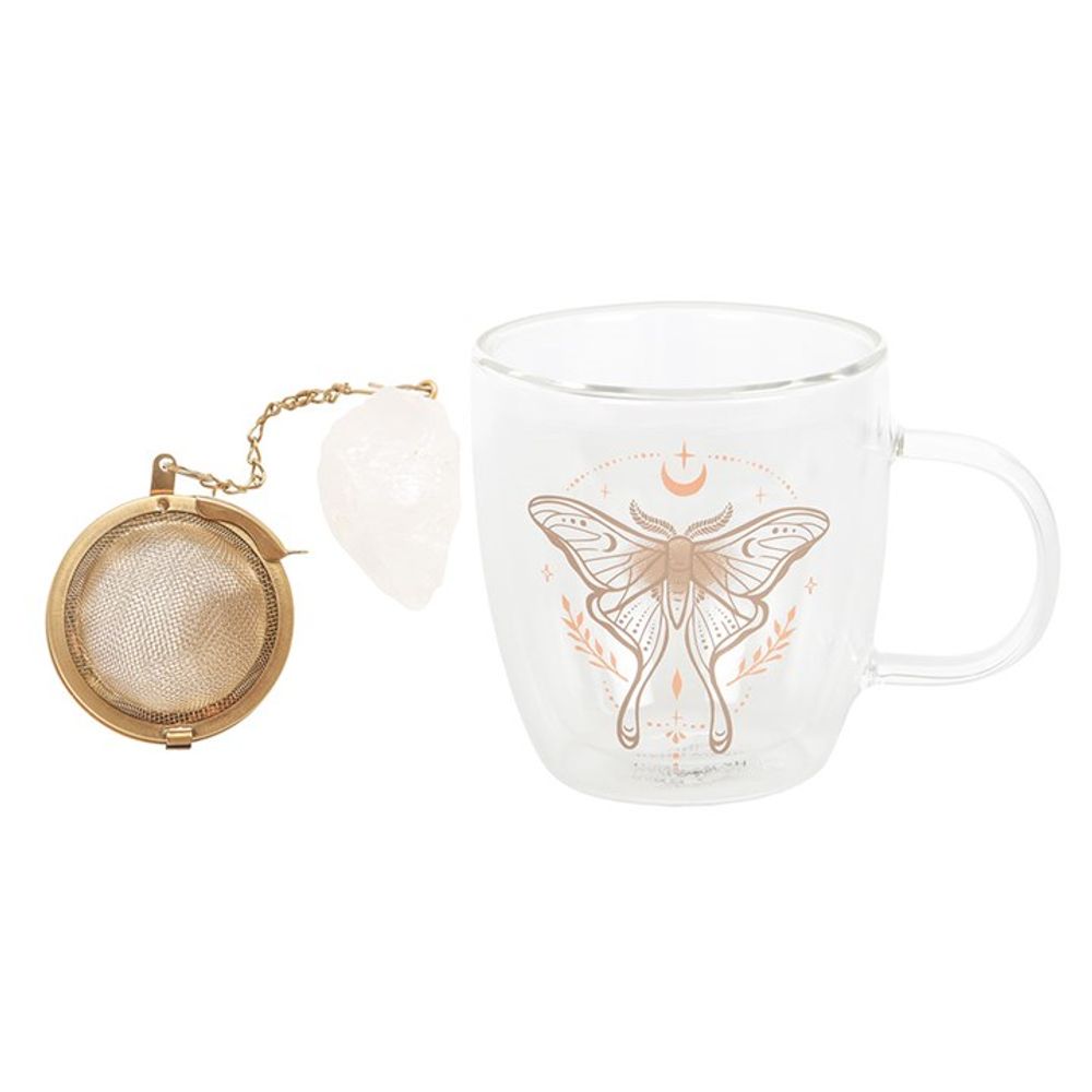 Luna Moth Double Walled Glass Mug with Crystal Tea Infuser N/A