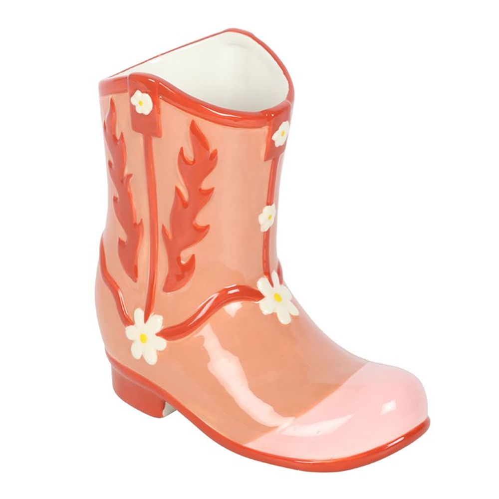 Pink Cowboy Boot Flower Vase N/A