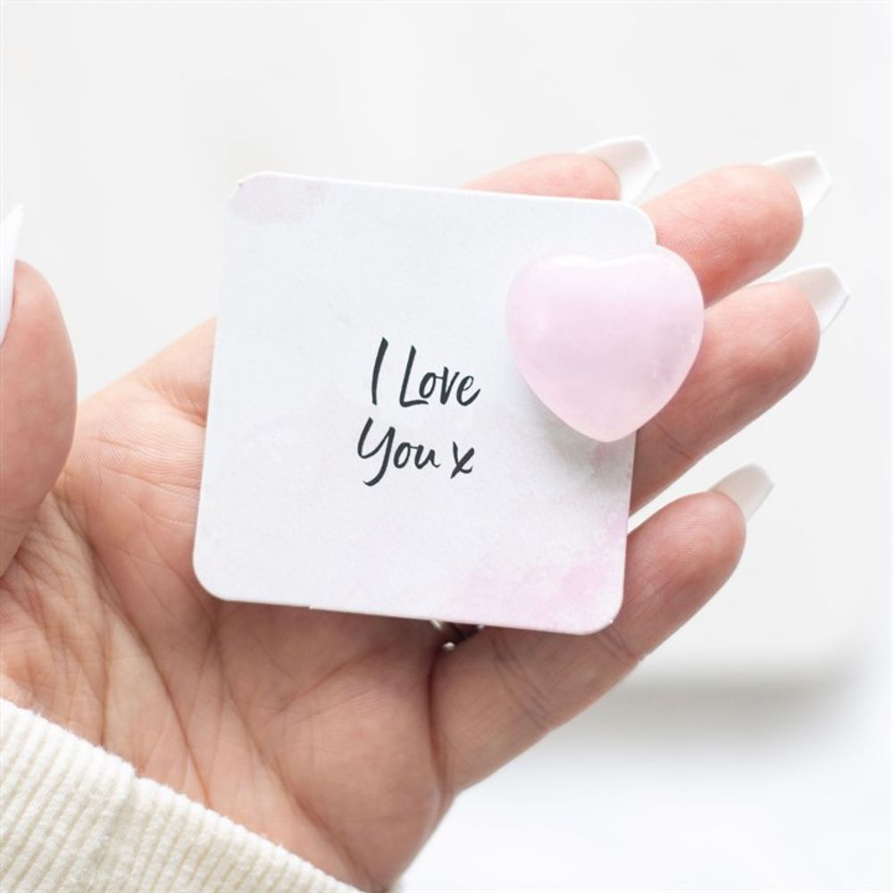 I Love You Rose Quartz Crystal Heart in a Bag N/A