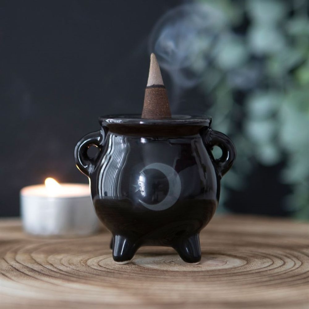 Mystical Moon Cauldron Ceramic Incense Holder N/A