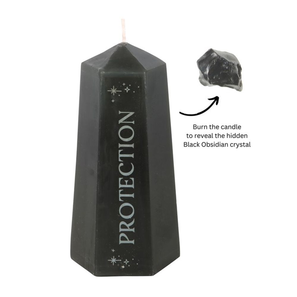 Protection Crystal Candle with Rough Black Obsidian N/A