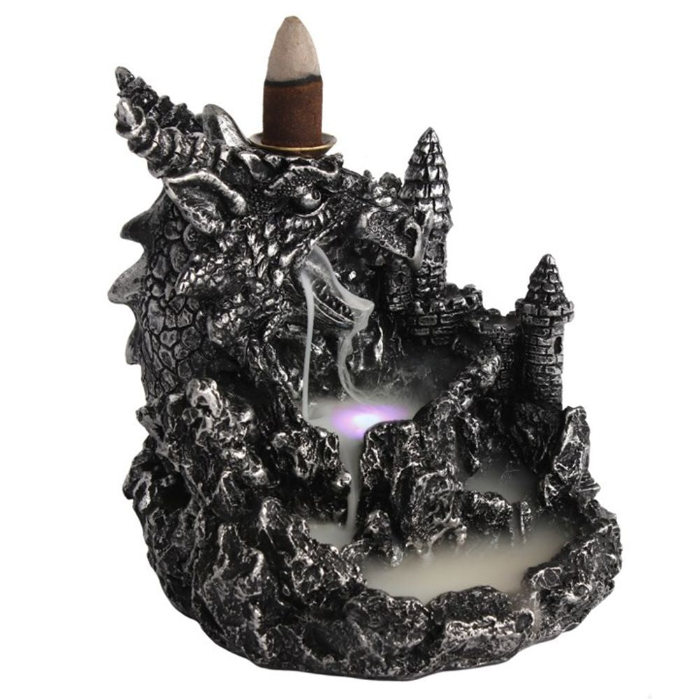 Silver Dragon Backflow Incense Burner With Light N/A