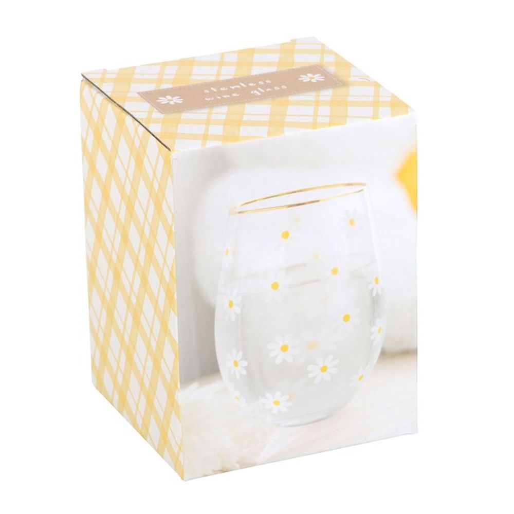 All Over Daisy Print Stemless Wine Glass N/A