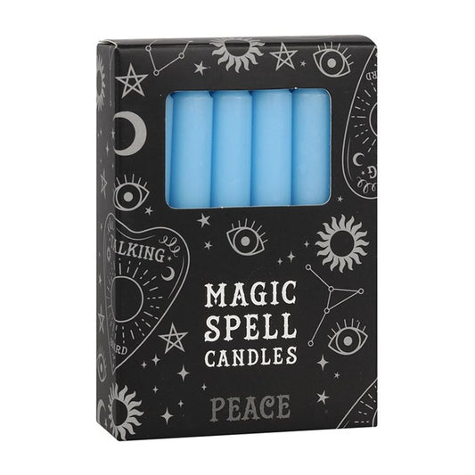 Set of 12 Light Blue 'Peace' Spell Candles N/A