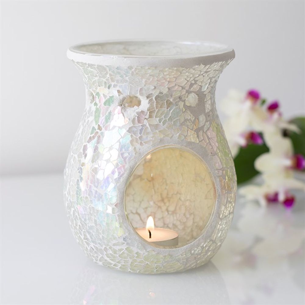 Large White Iridescent Crackle Oil Burner N/A