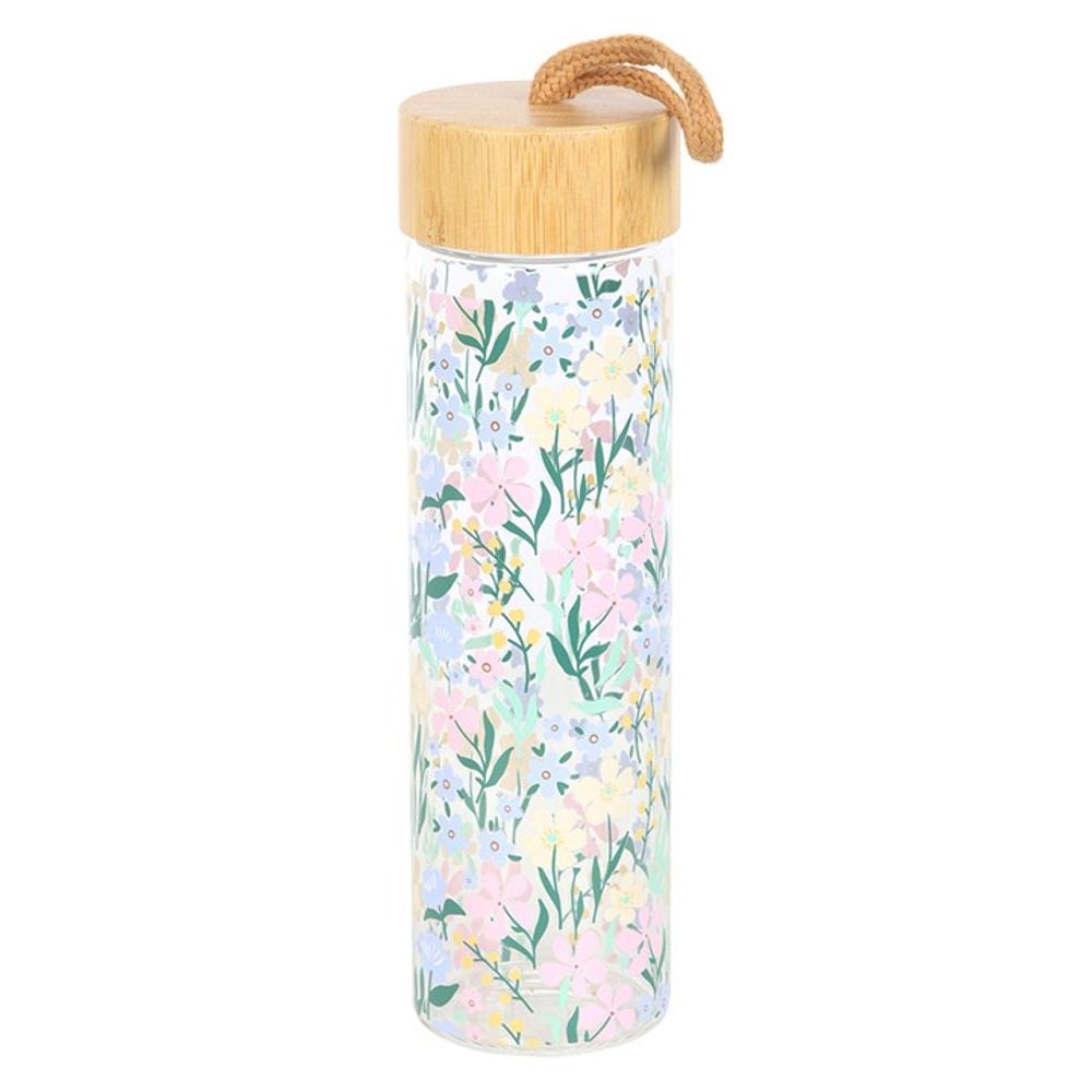 Ditsy Floral Print Glass and Bamboo Water Bottle N/A