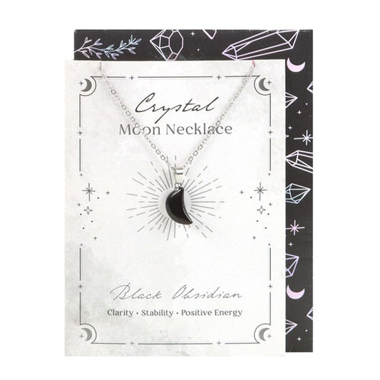 Black Obsidian Crystal Moon Necklace on Greeting Card N/A