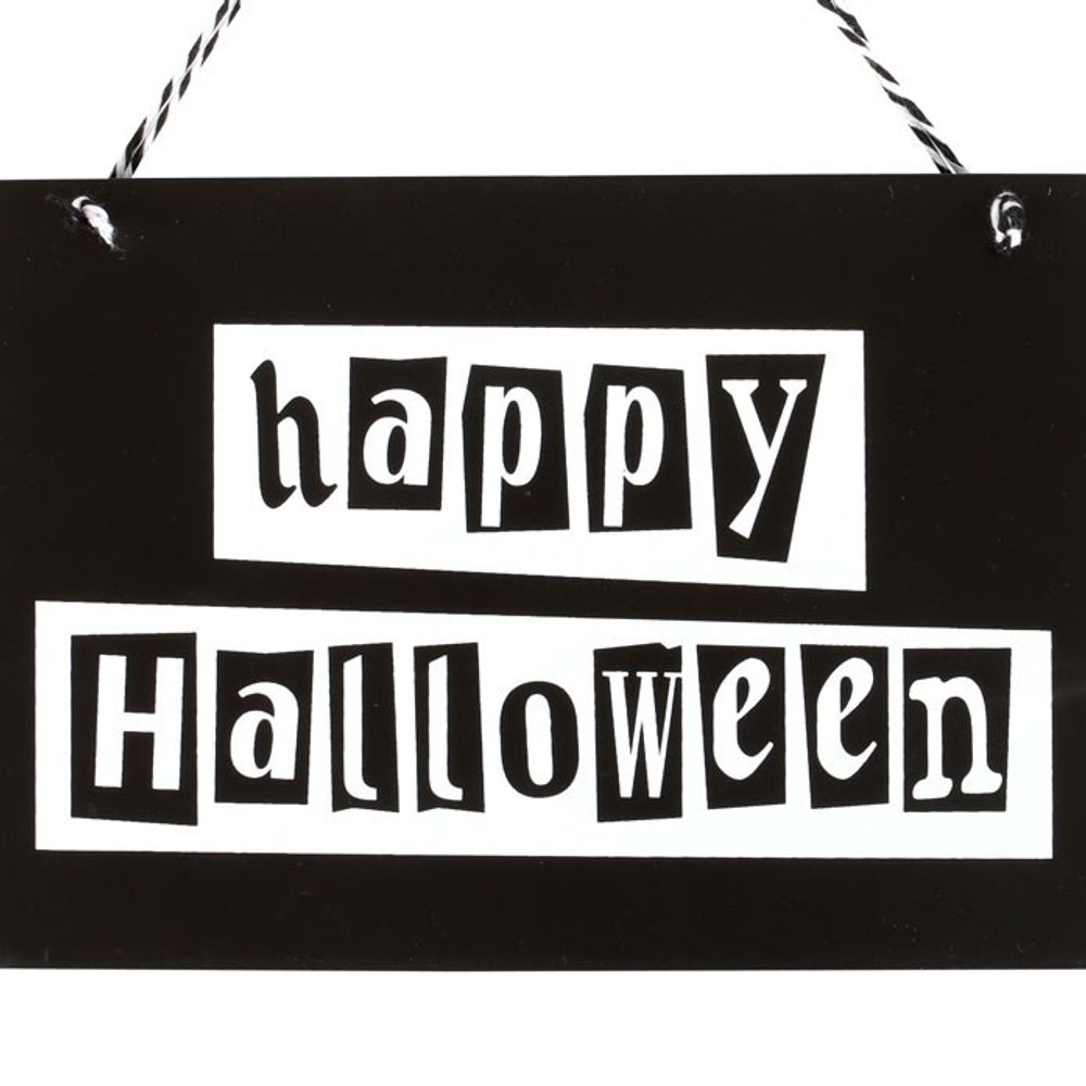 Black and White Happy Halloween Hanging Sign N/A