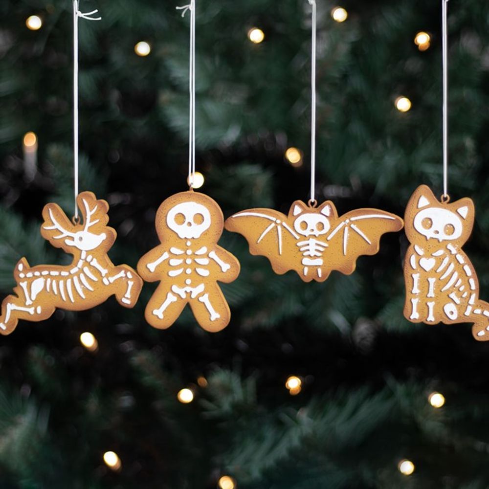 Set of 4 Creepy Skeleton Cookie Ornaments N/A