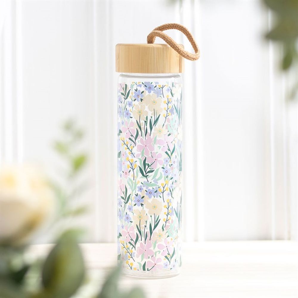 Ditsy Floral Print Glass and Bamboo Water Bottle N/A