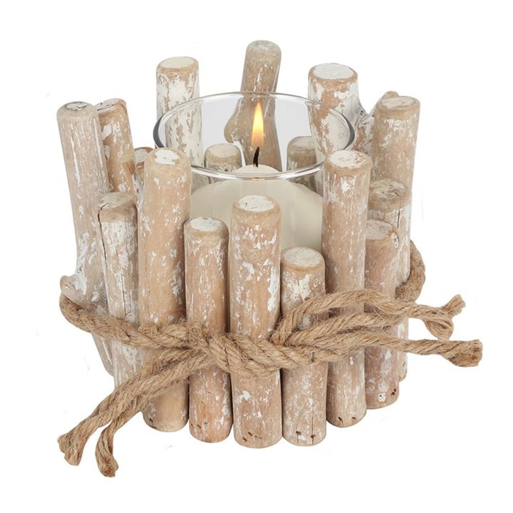 White Washed Driftwood Candle Holder N/A