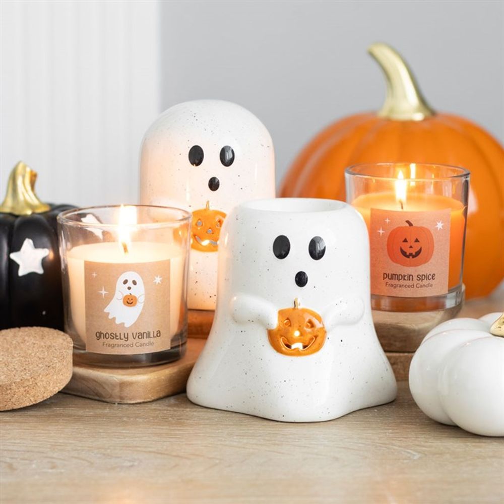 Ghost Shaped Tealight Candle Holder with Pumpkin N/A