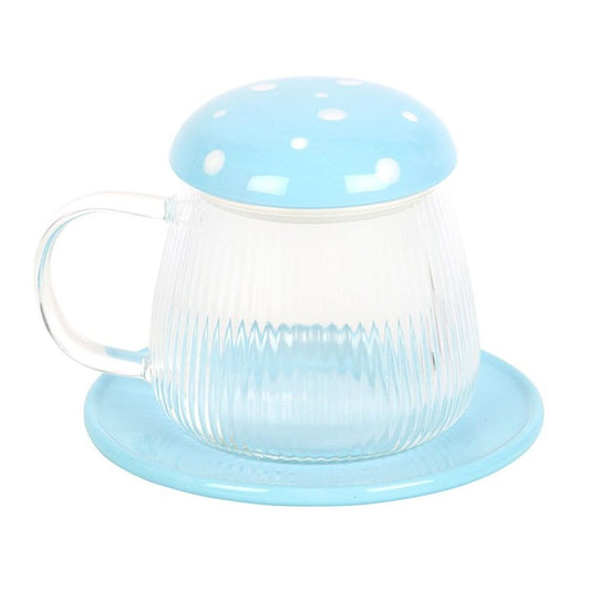 Blue Glass Mushroom Mug and Saucer N/A