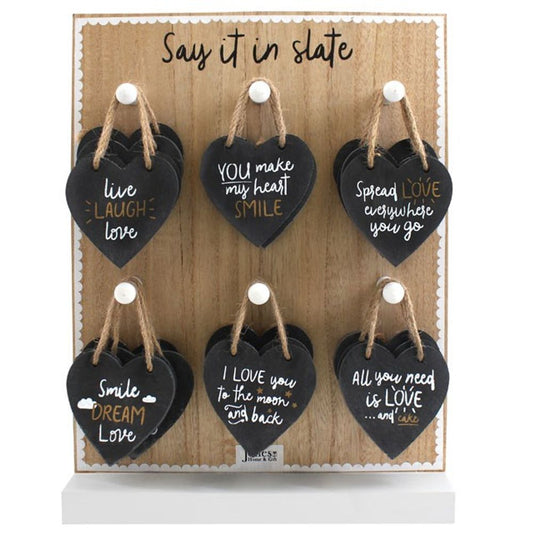 Set of 24 Slate Heart Hanging Decorations on Display N/A