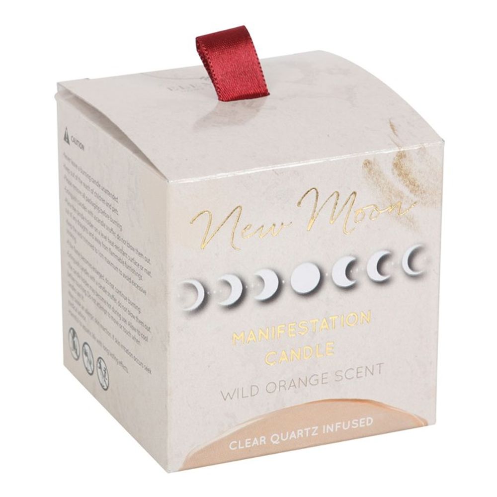 New Moon Wild Orange Manifestation Candle with Clear Quartz N/A