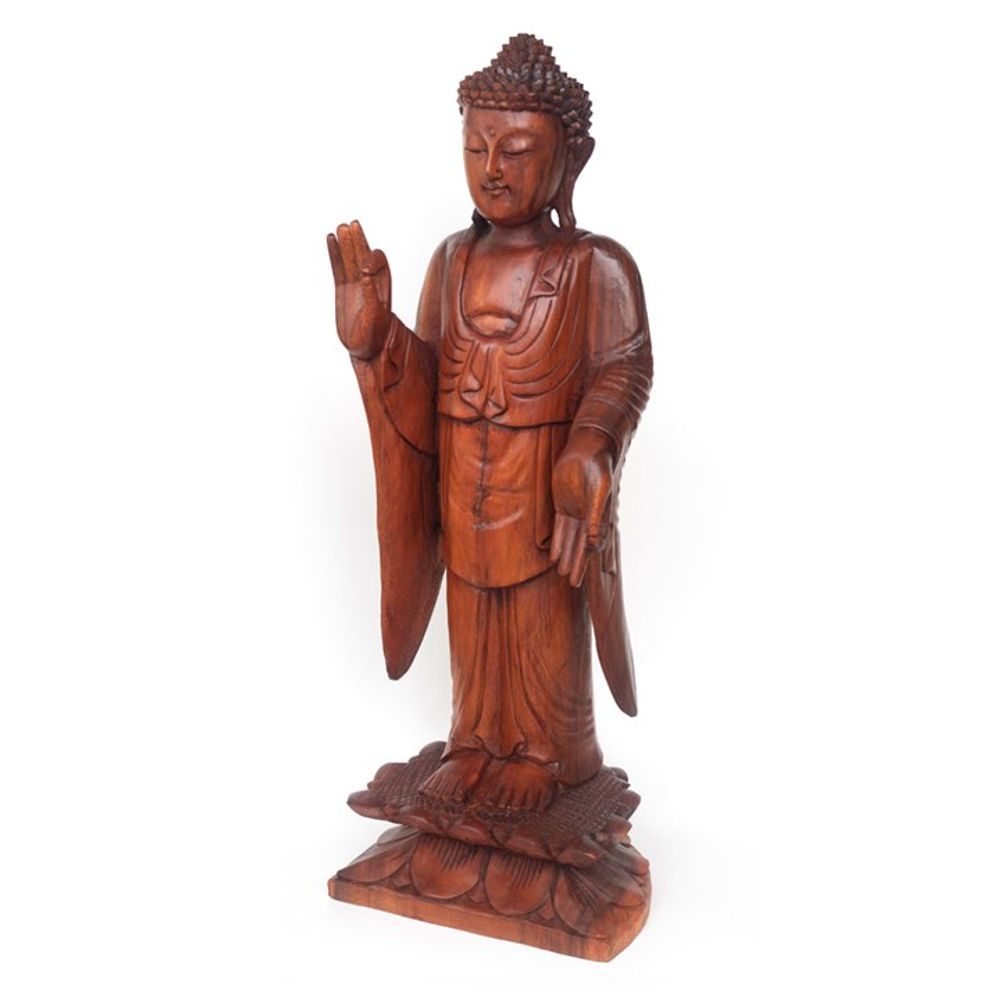 Natural Acacia Wood Standing Buddha N/A