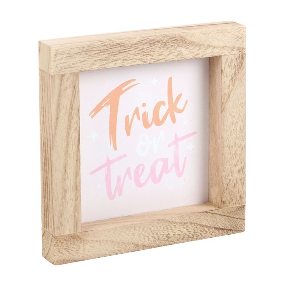 Pink Trick or Treat Wooden Frame Sign N/A