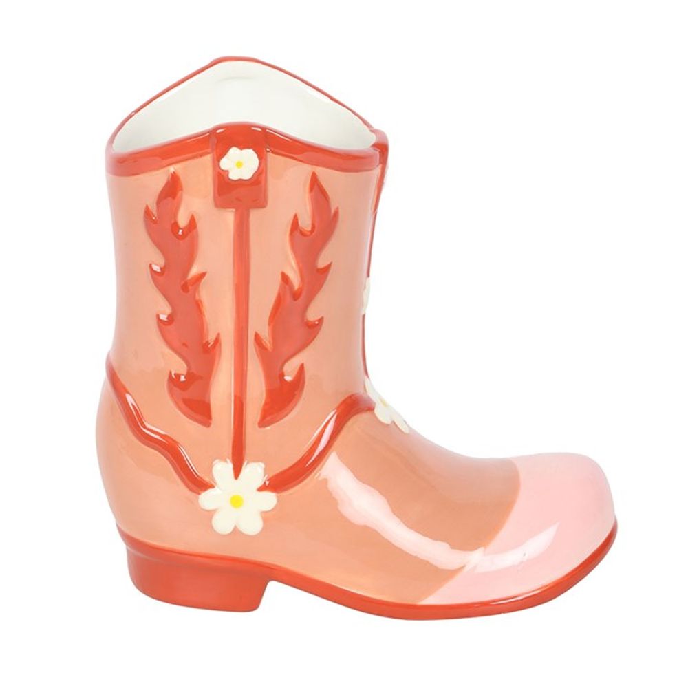 Pink Cowboy Boot Flower Vase N/A