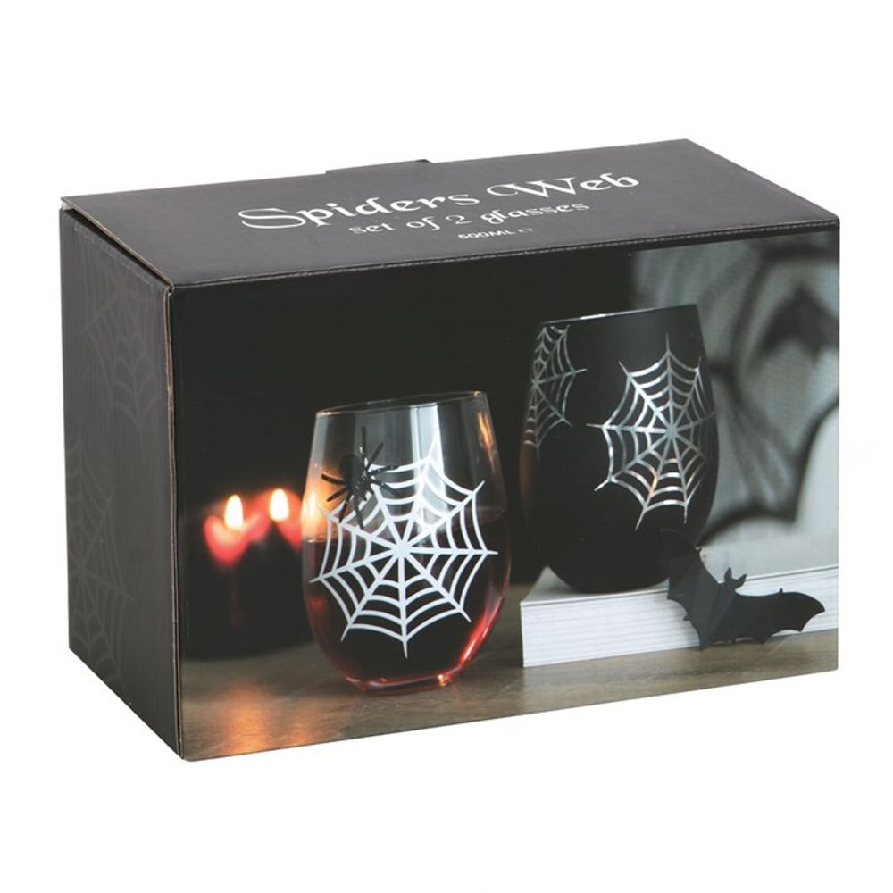 Set of 2 Spider and Web Stemless Wine Glasses N/A