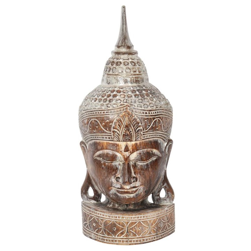 Large Rustic Wooden Buddha Head Ornament N/A