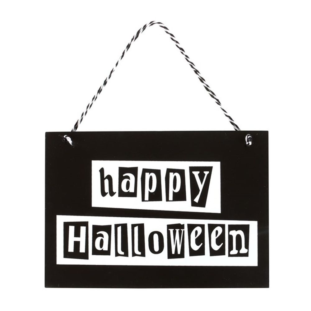 Black and White Happy Halloween Hanging Sign N/A