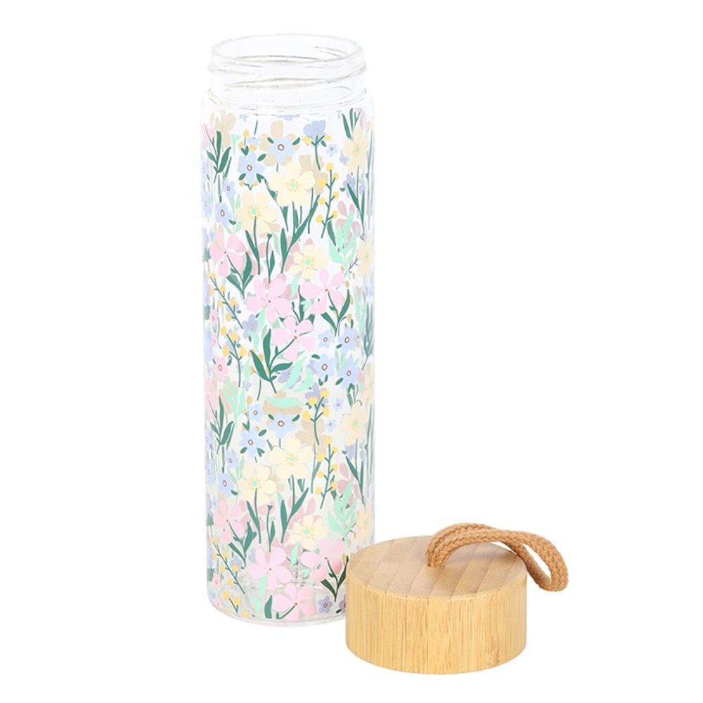 Ditsy Floral Print Glass and Bamboo Water Bottle N/A