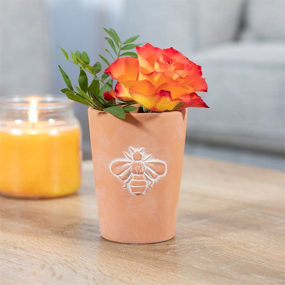 Small Terracotta Single Bee Motif Plant Pot N/A