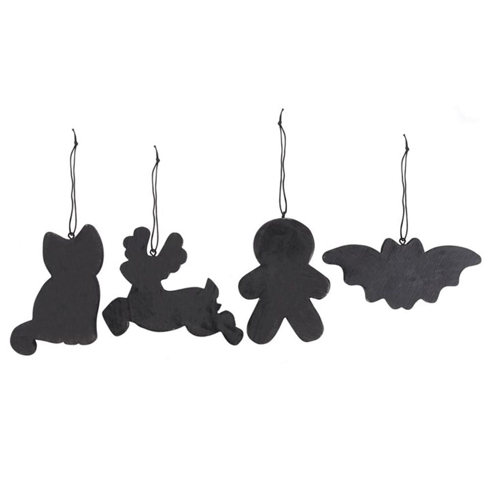 Set of 4 Black Creepy Skeleton Cookie Ornaments N/A