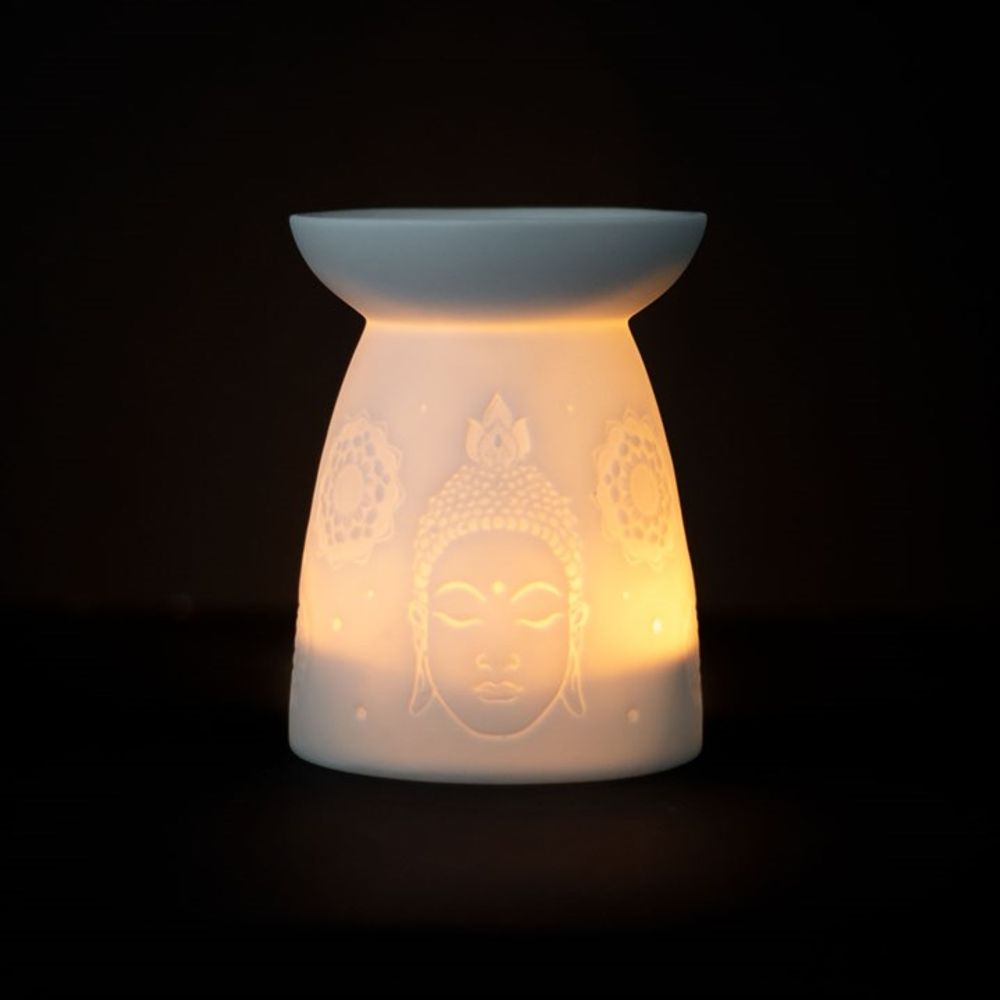 White Ceramic Buddha Face Oil Burner N/A