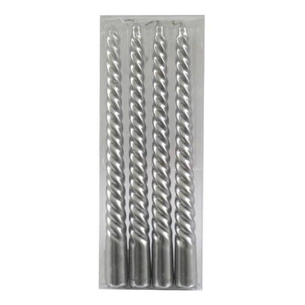 Set of 4 Silver Twist Taper Candles N/A