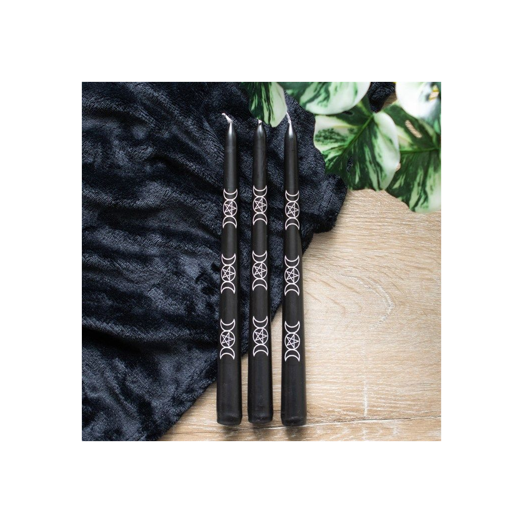 Set of 3 Black Magic Triple Moon Taper Candles N/A