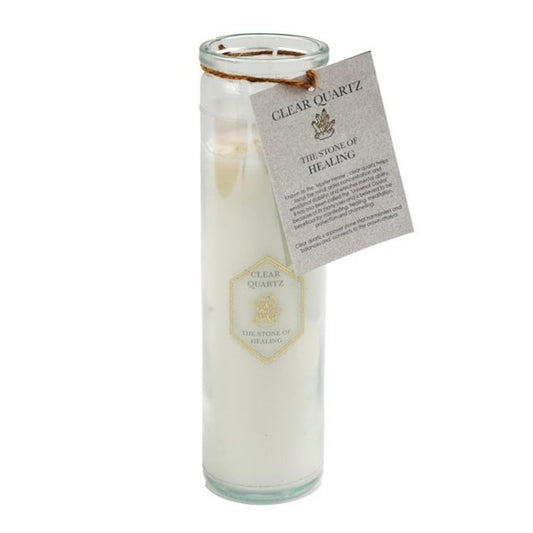 Fresh Linen Tube Candle with Clear Quartz Crystals N/A