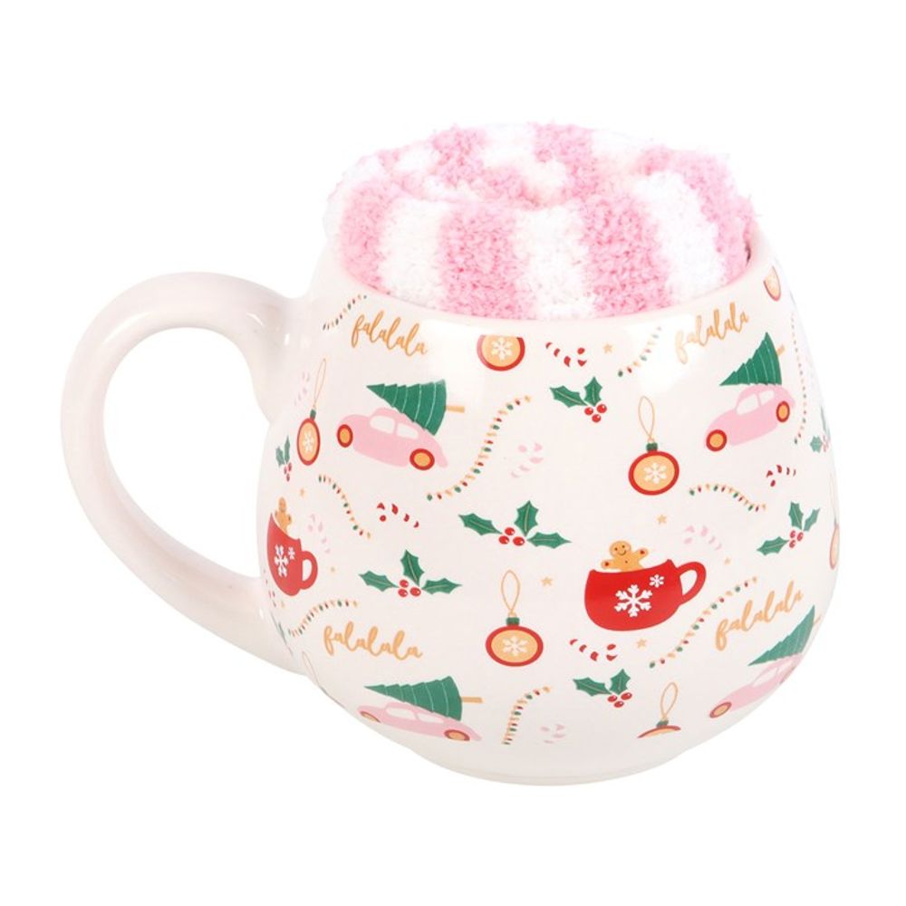 Sugarplum Fun Christmas Print Mug and Socks Set N/A