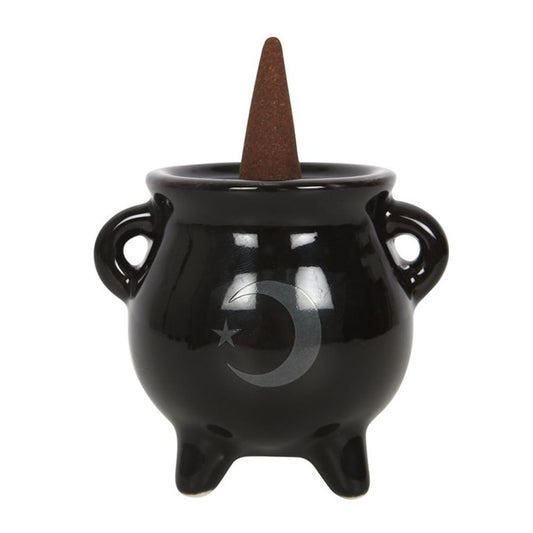 Mystical Moon Cauldron Ceramic Incense Holder N/A