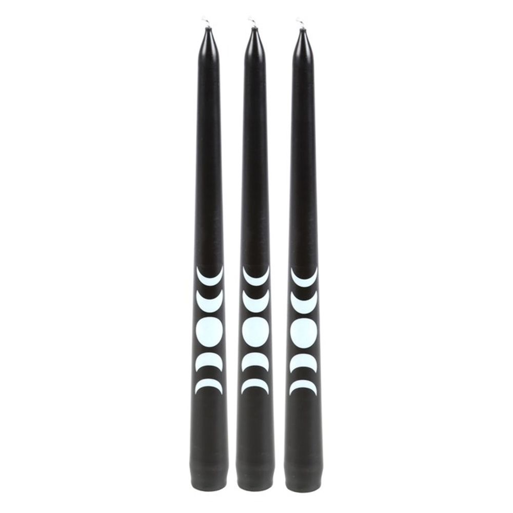 Set of 3 Black Magic Moon Phase Taper Candles N/A