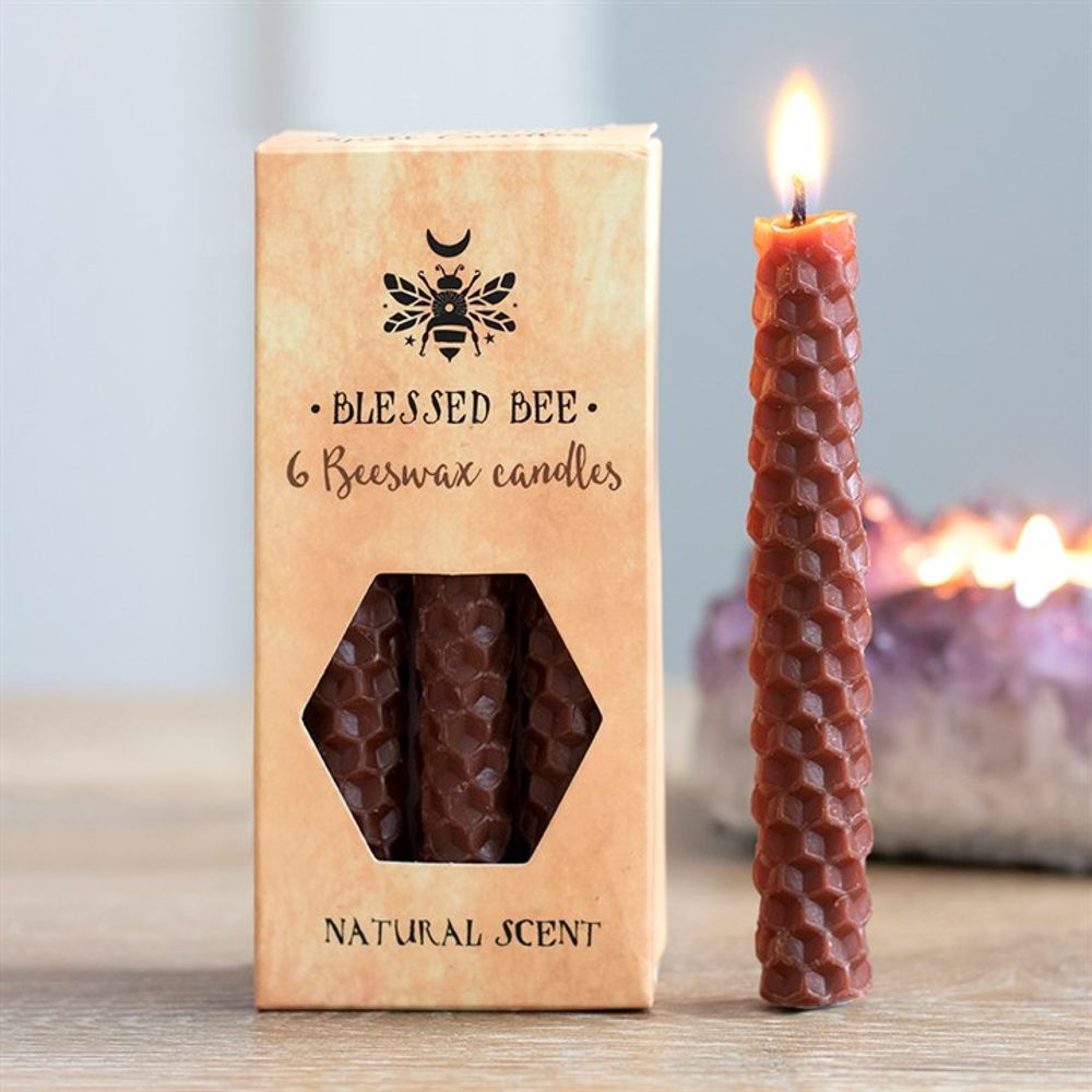 Set of 6 Brown Beeswax Spell Candles N/A