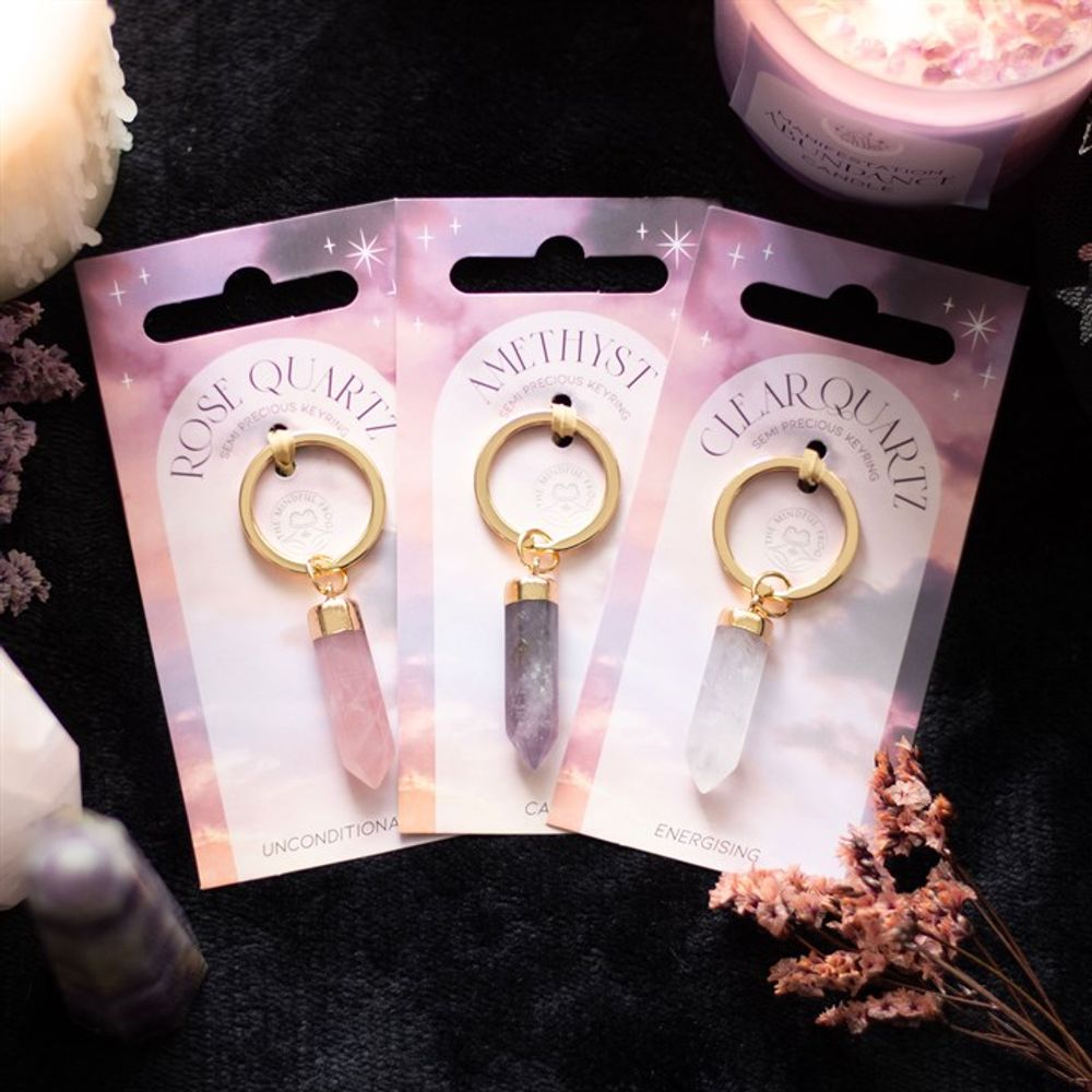 Rose Quartz Semi Precious Crystal Keyring N/A