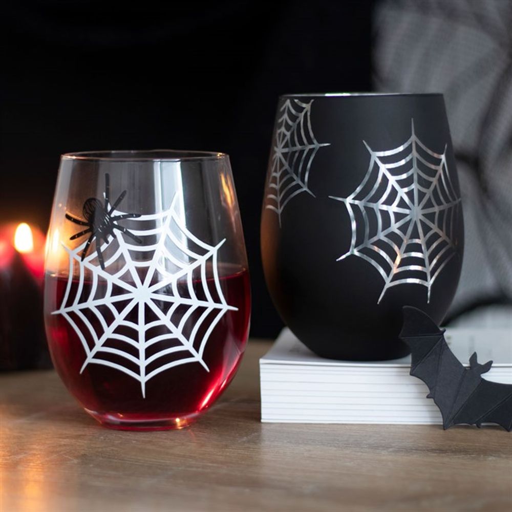 Set of 2 Spider and Web Stemless Wine Glasses N/A