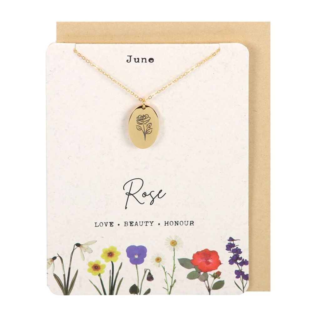 June Rose Birth Flower Necklace Card N/A