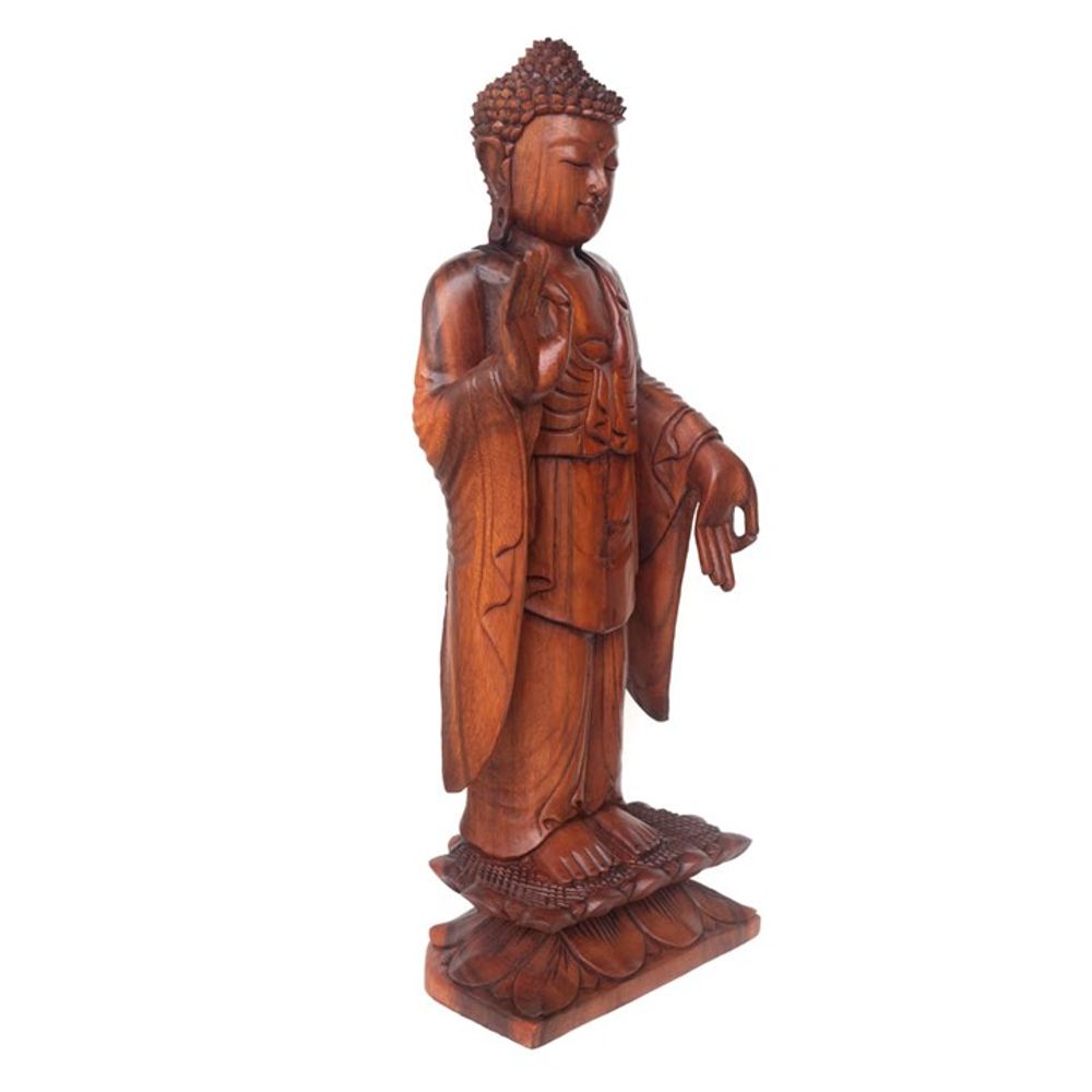 Natural Acacia Wood Standing Buddha N/A